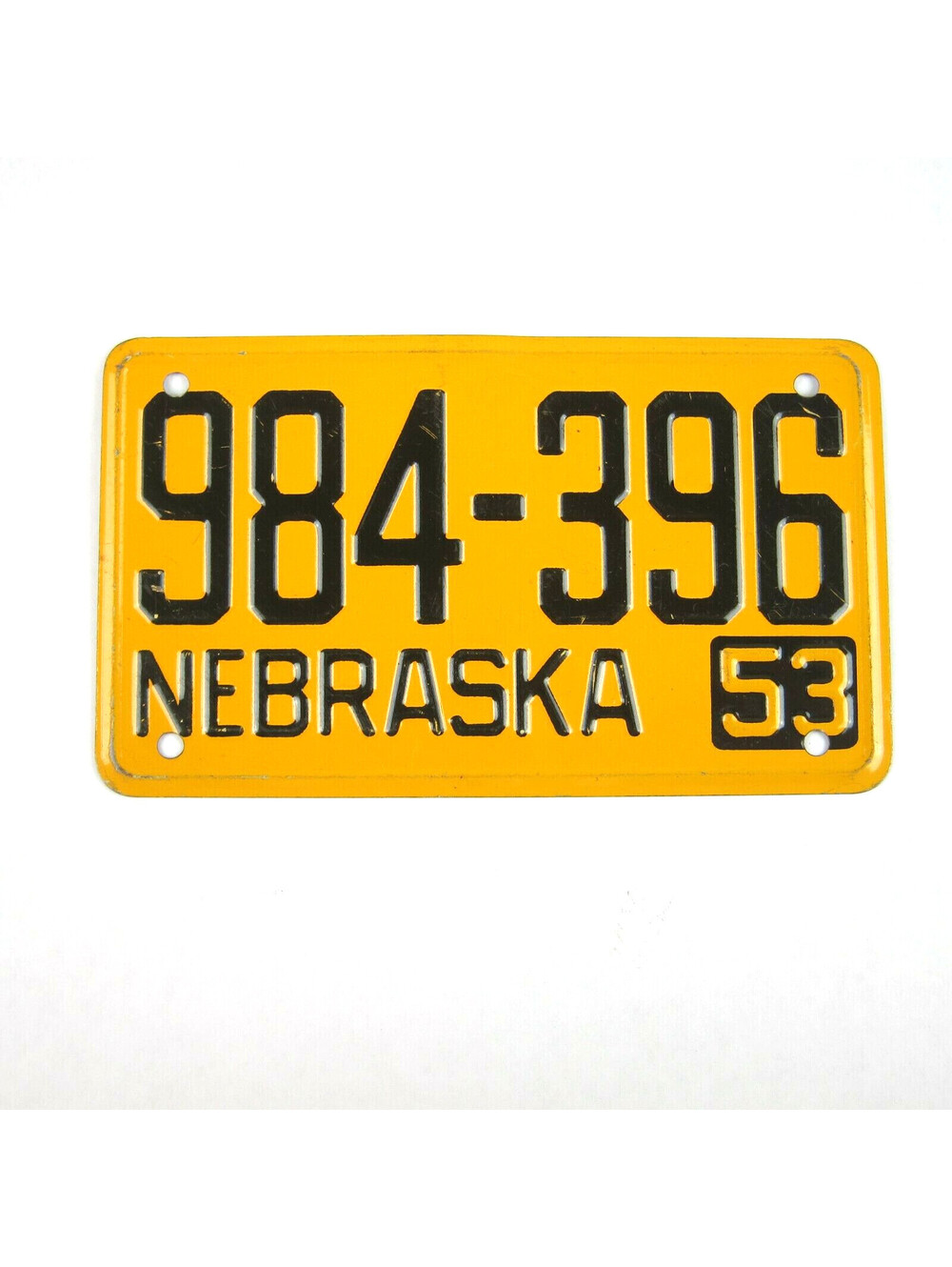 Vintage 1953 Wheaties Cereal Nebraska Metal Bicycle License Plate 984-396
